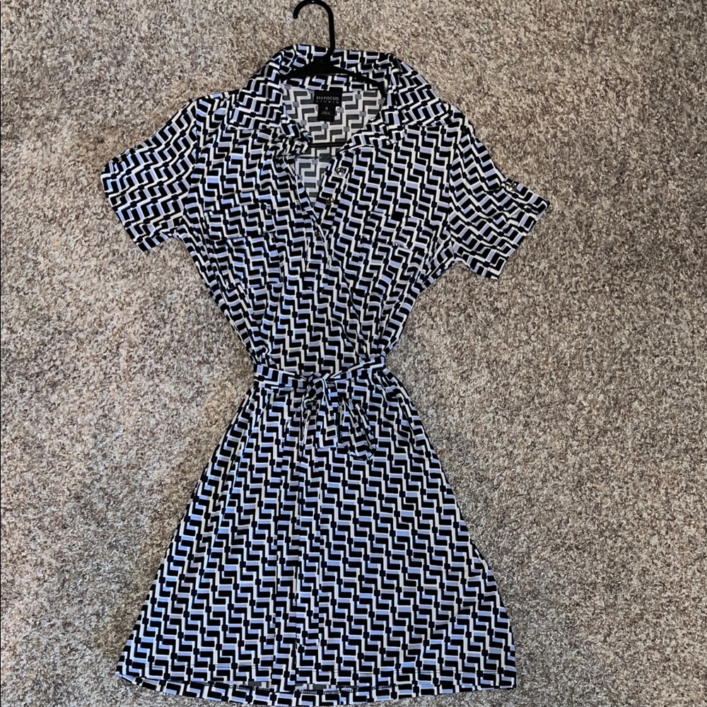 Enfocus Studio Black and White Patterned Midi Dress